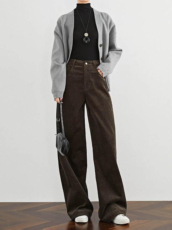 Pantalons Drape Côtelés Taille Haute