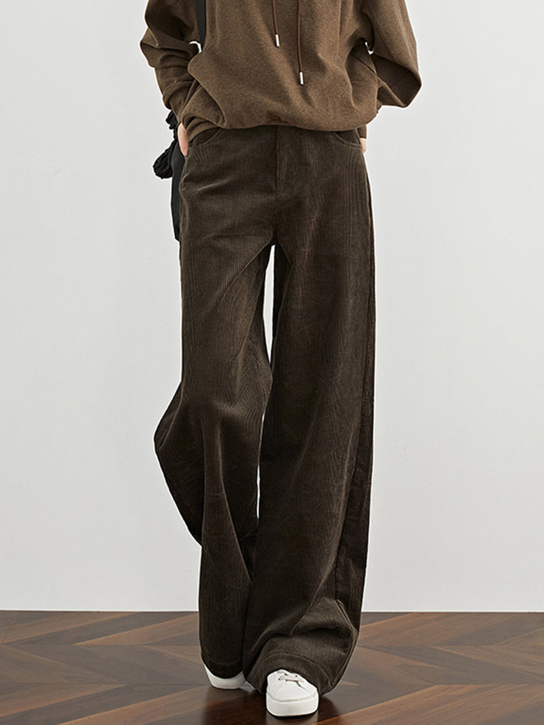 Pantalons Drape Côtelés Taille Haute