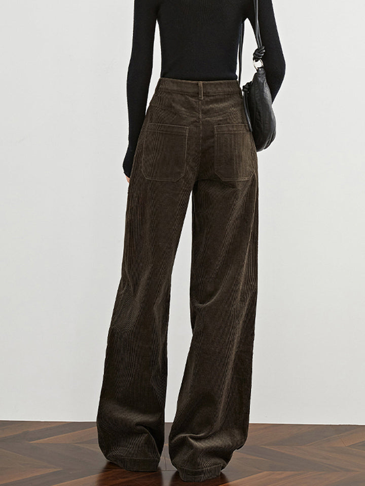 Pantalons Drape Côtelés Taille Haute