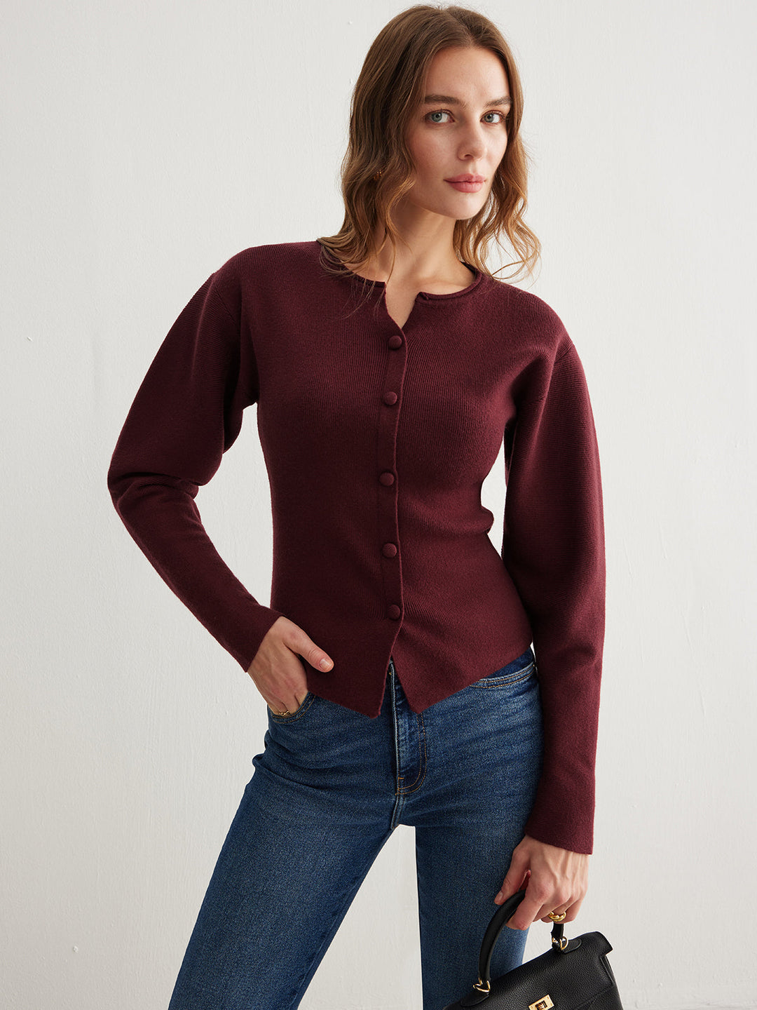 Pull à Manches Longues et Fentes Boutonnées