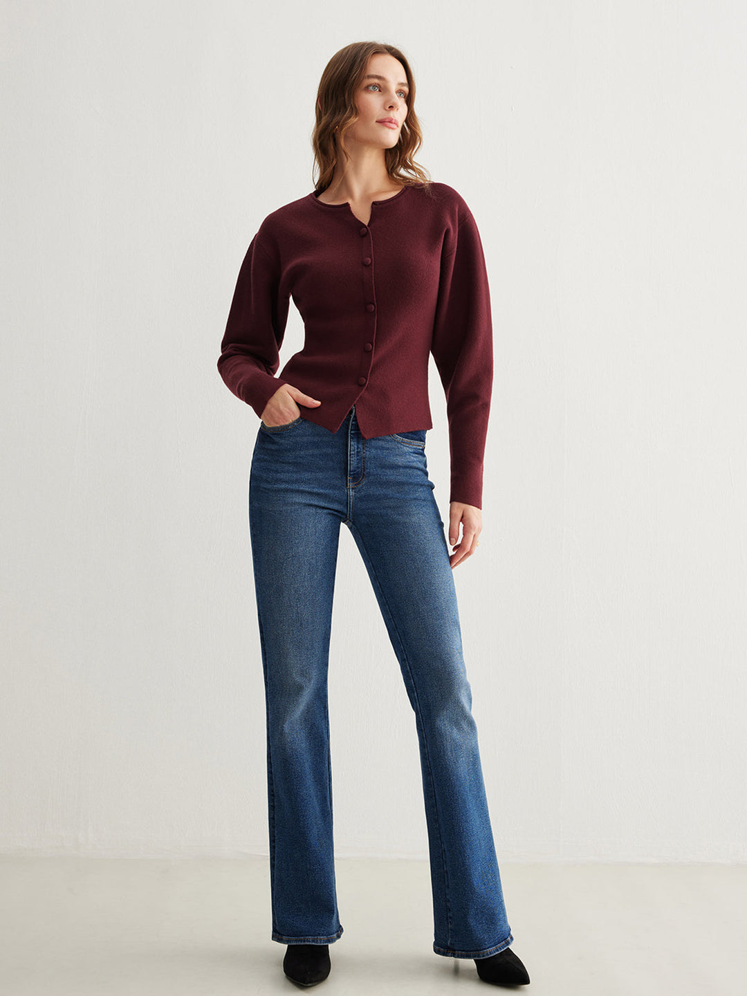 Pull à Manches Longues et Fentes Boutonnées