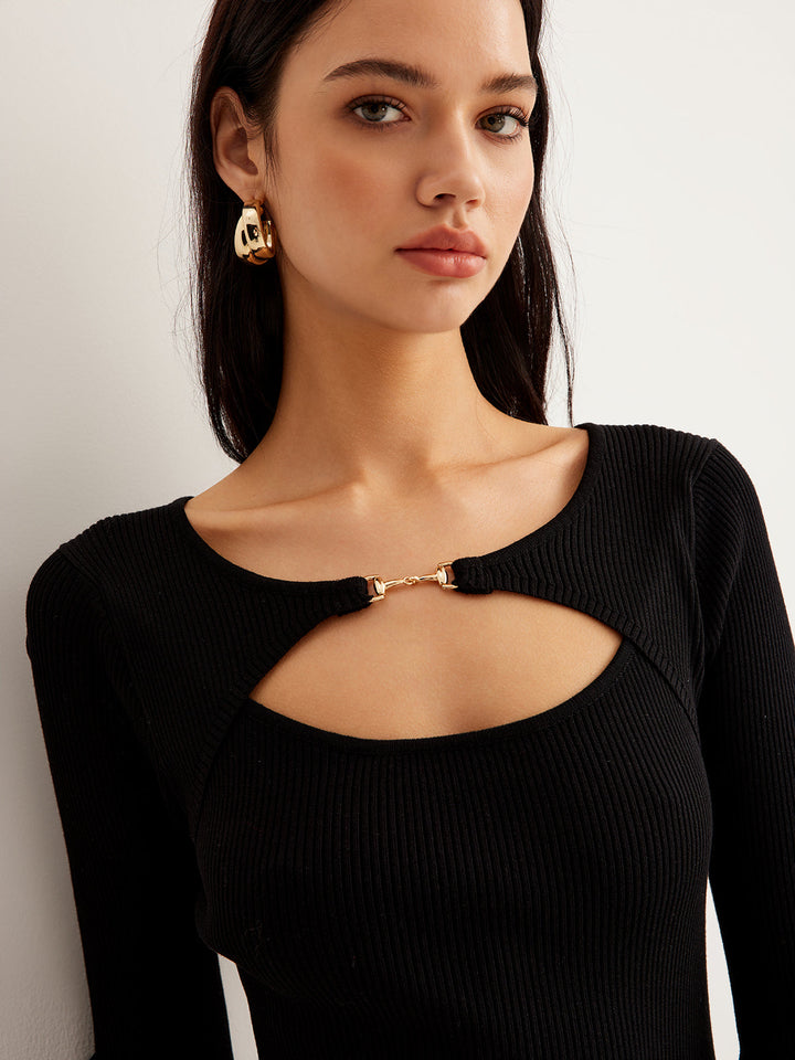 Robe Pull en Maille Découpée Argentée