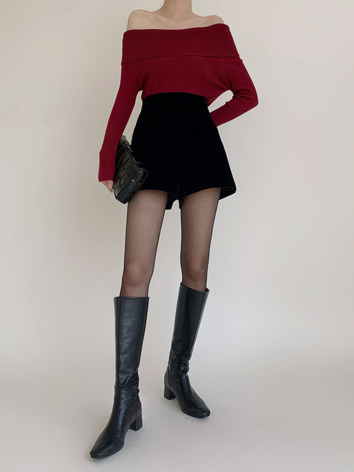 Shorts Jambe Large en Velours