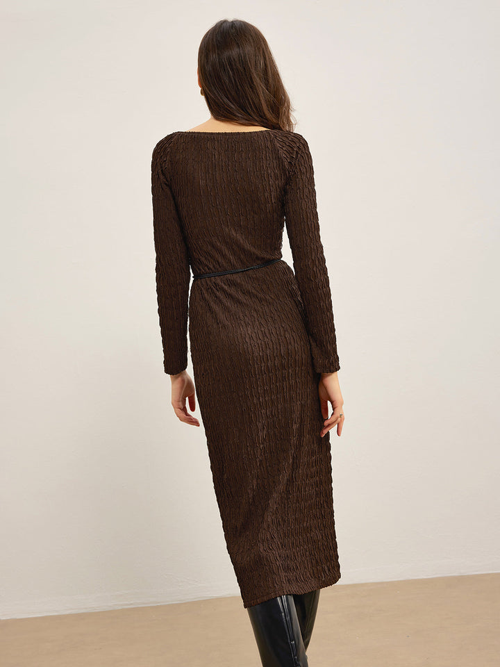 Robe Longue Texturée Froissée Sans Ceinture