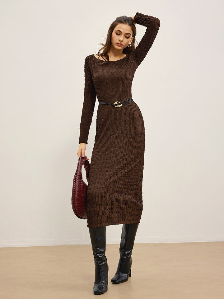 Robe Longue Texturée Froissée Sans Ceinture