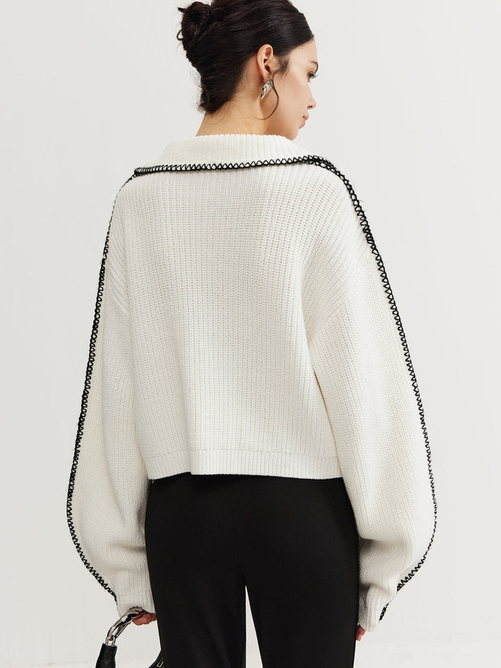 Haut en tricot à fermeture magnétique avec bordure contrastée