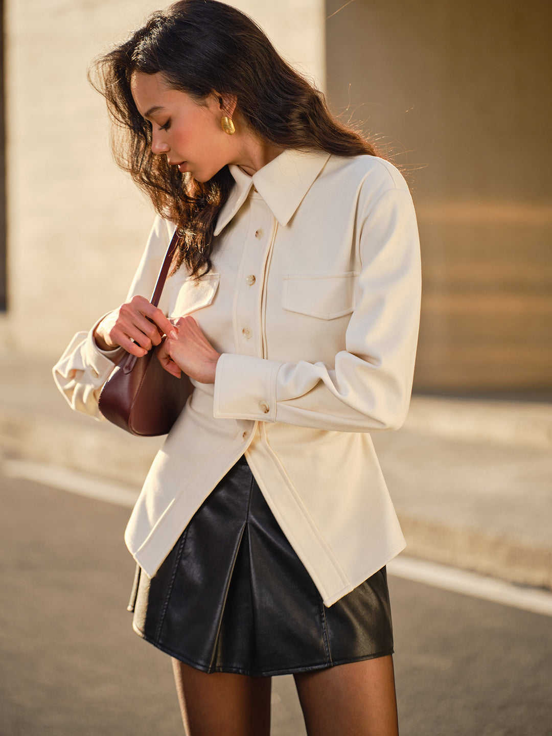 Polo Chemise Ajustée Boutonnée en Tweed
