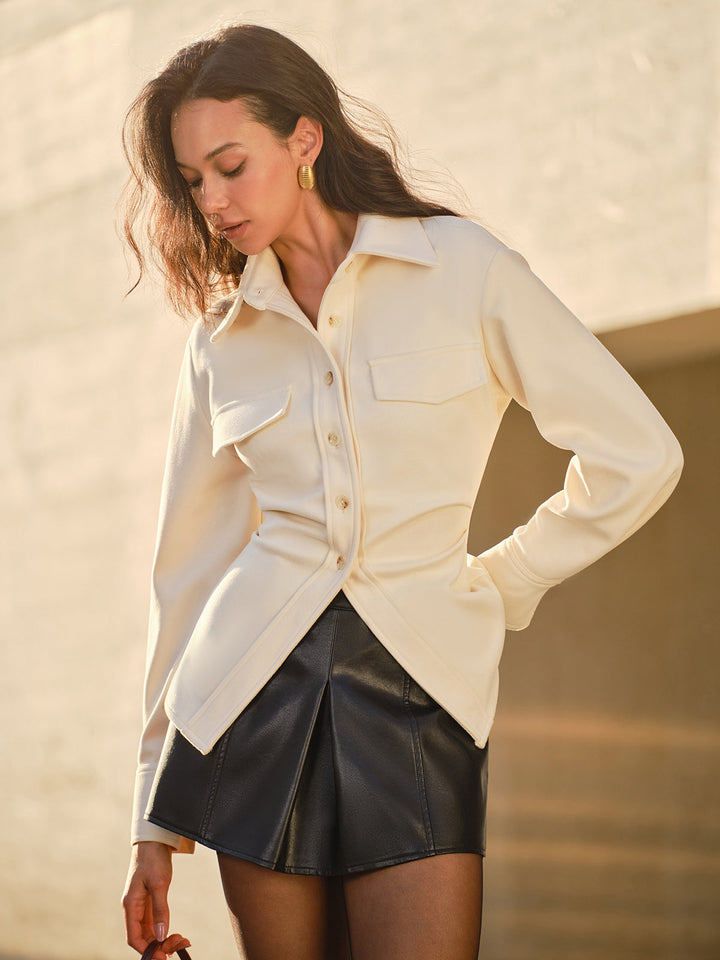 Polo Chemise Ajustée Boutonnée en Tweed