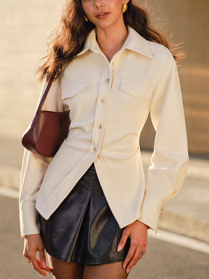Polo Chemise Ajustée Boutonnée en Tweed