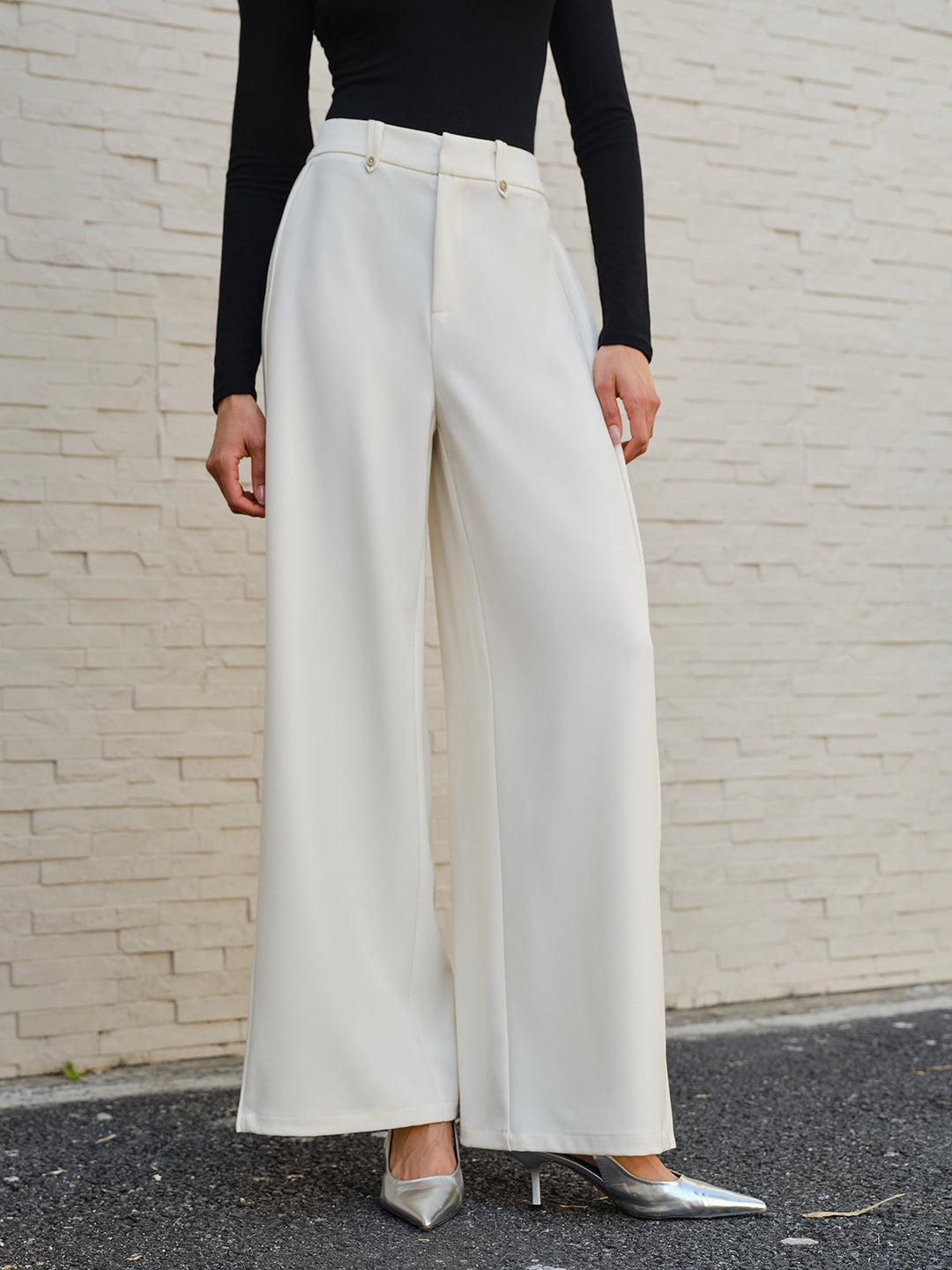 Pantalon Large à Jambes Larges Plissées