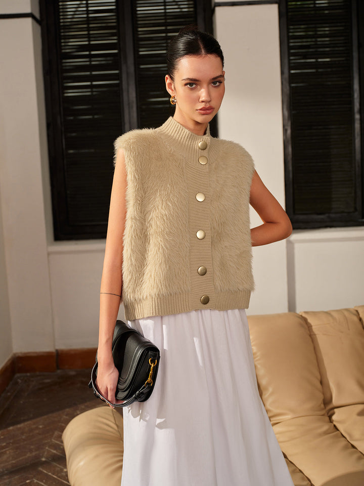 Gilet bouffant à col montant et boutons