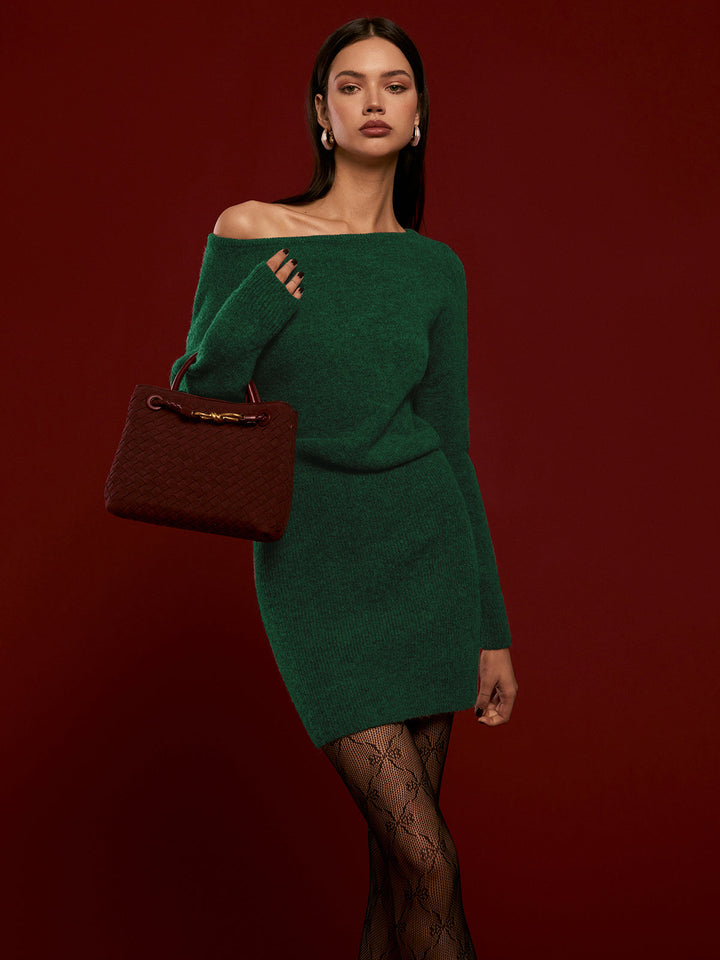 Robe Pull Asymétrique en Laine Mélangée
