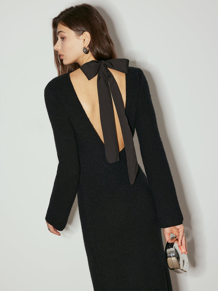 Robe Longue Dos Ouvert à Col Cravate