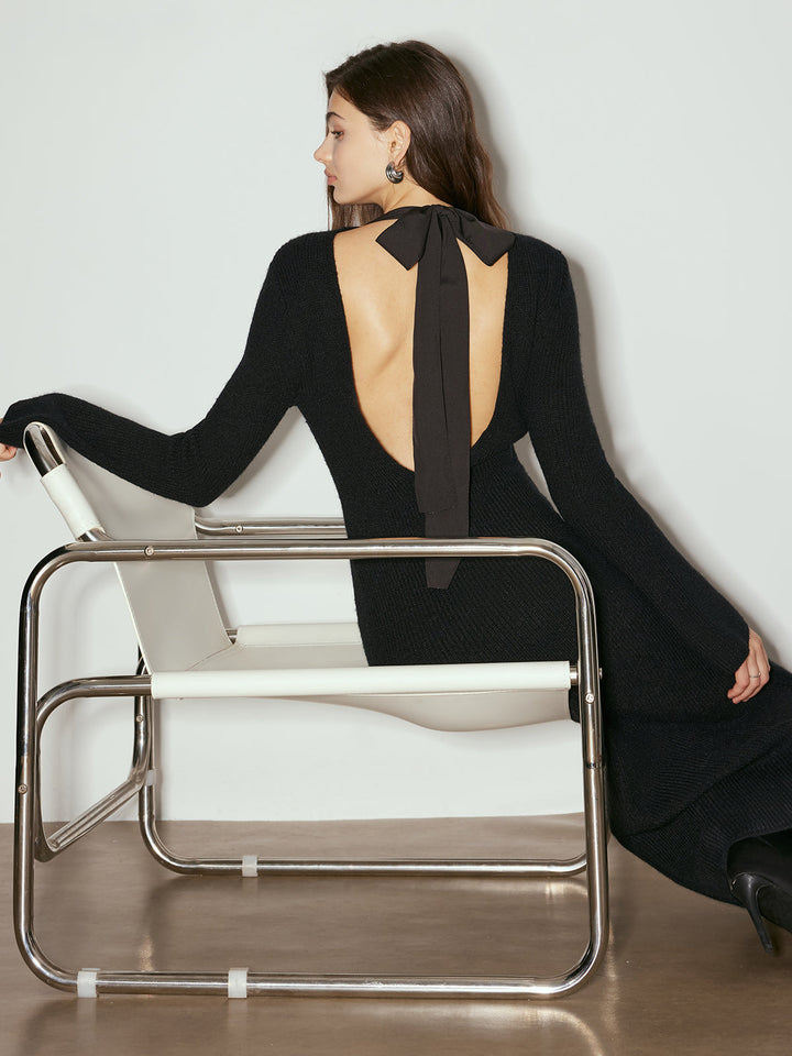 Robe Longue Dos Ouvert à Col Cravate