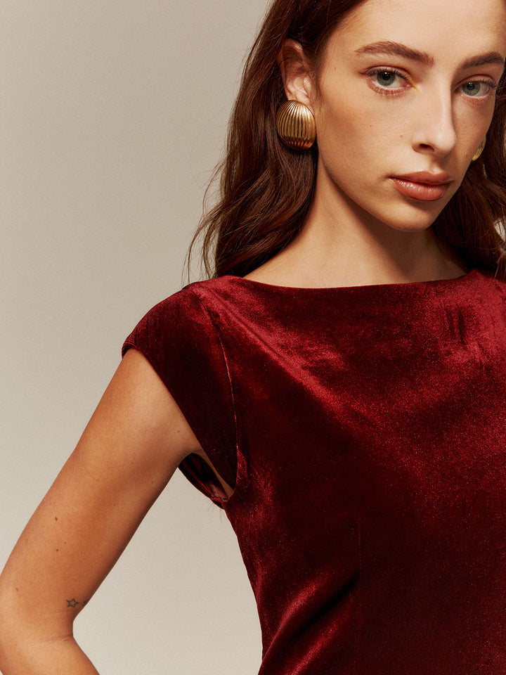 Robe Courte à Bretelles Plissée en Velours