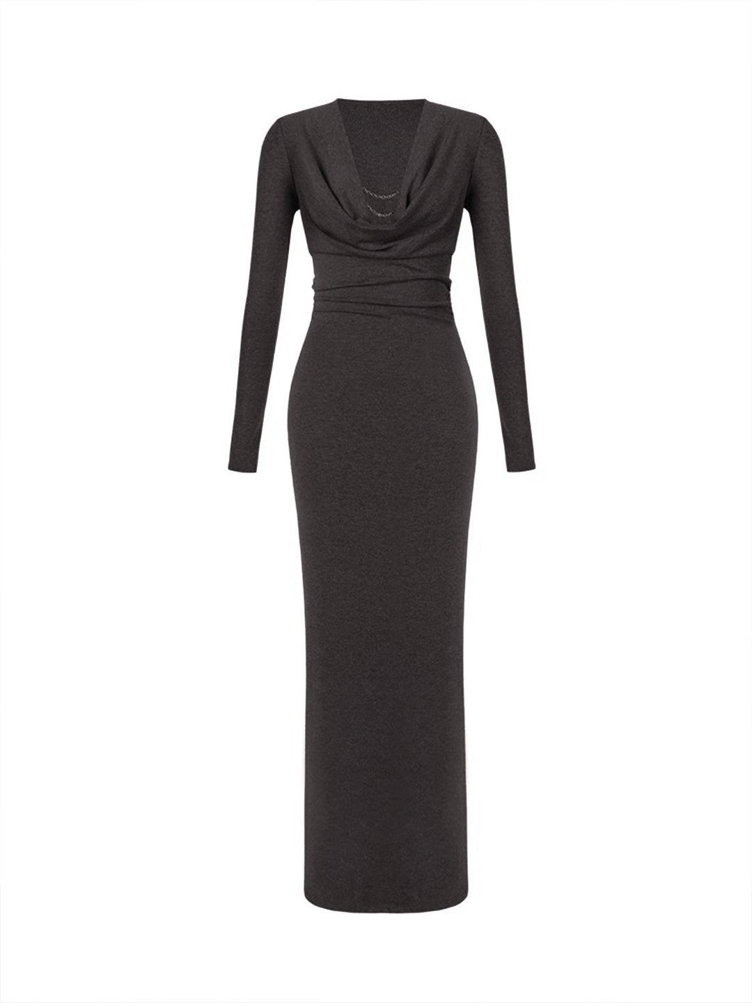 Robe Mi-Longue Ajustée en Jersey à Col Cheminée avec Détails Métalliques