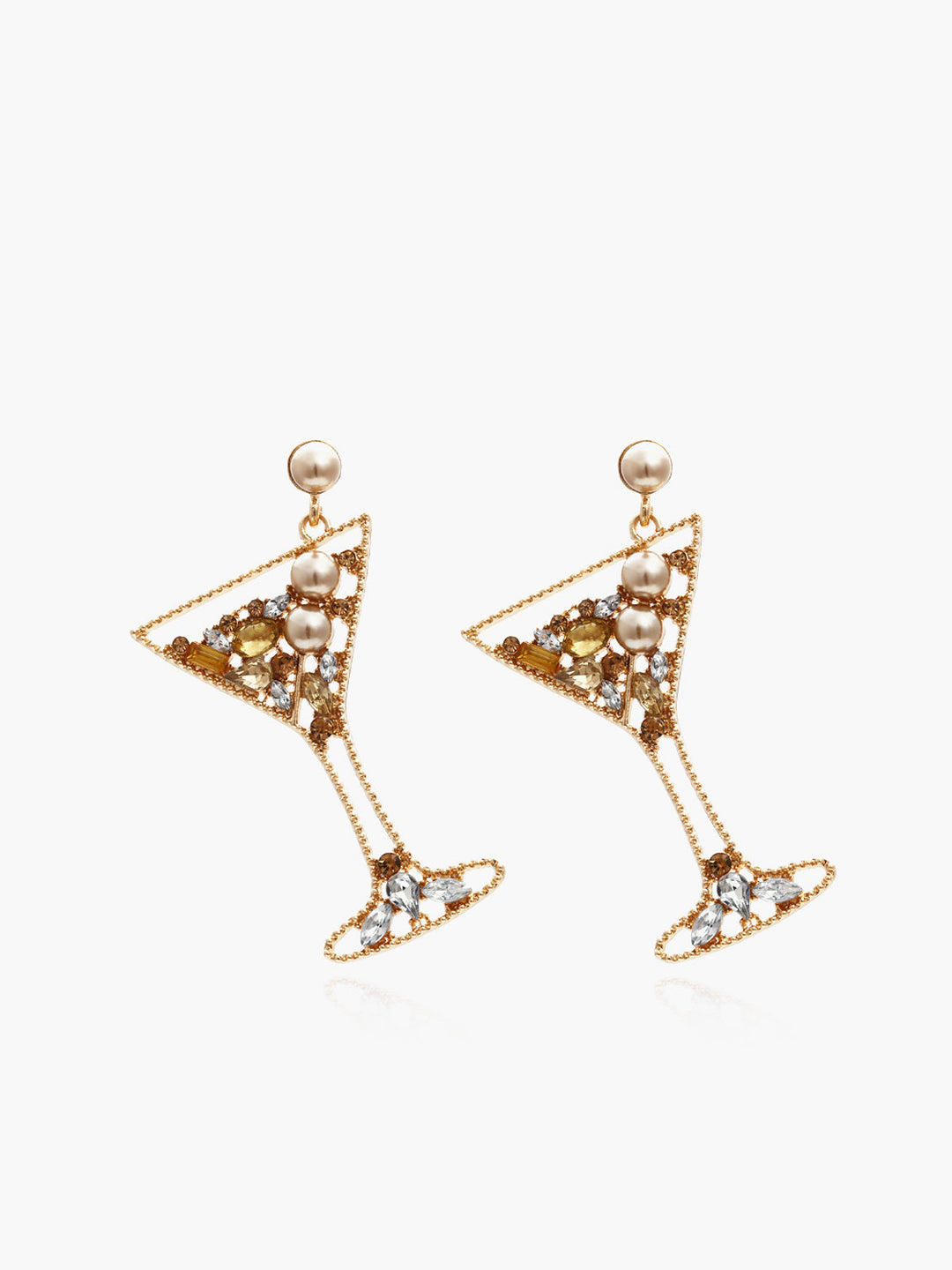 Boucles d'oreilles pendantes en verre à vin avec strass nacrés