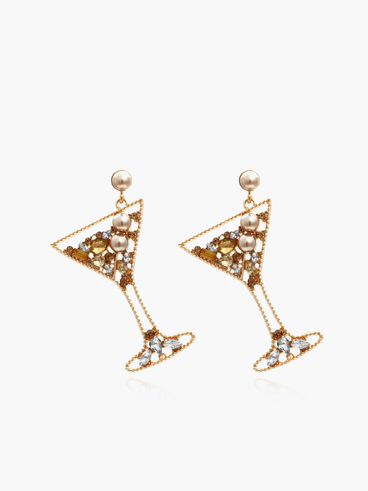 Boucles d'oreilles pendantes en verre à vin avec strass nacrés