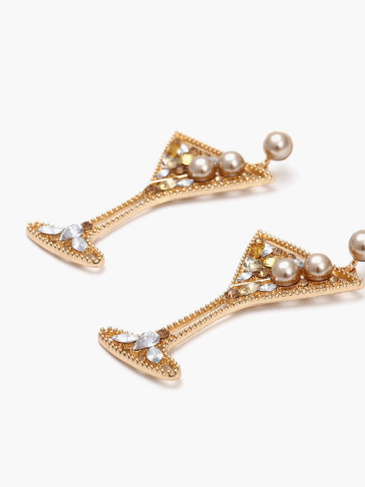 Boucles d'oreilles pendantes en verre à vin avec strass nacrés