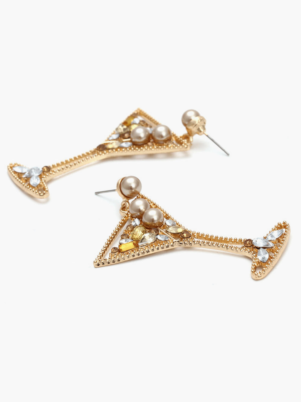 Boucles d'oreilles pendantes en verre à vin avec strass nacrés