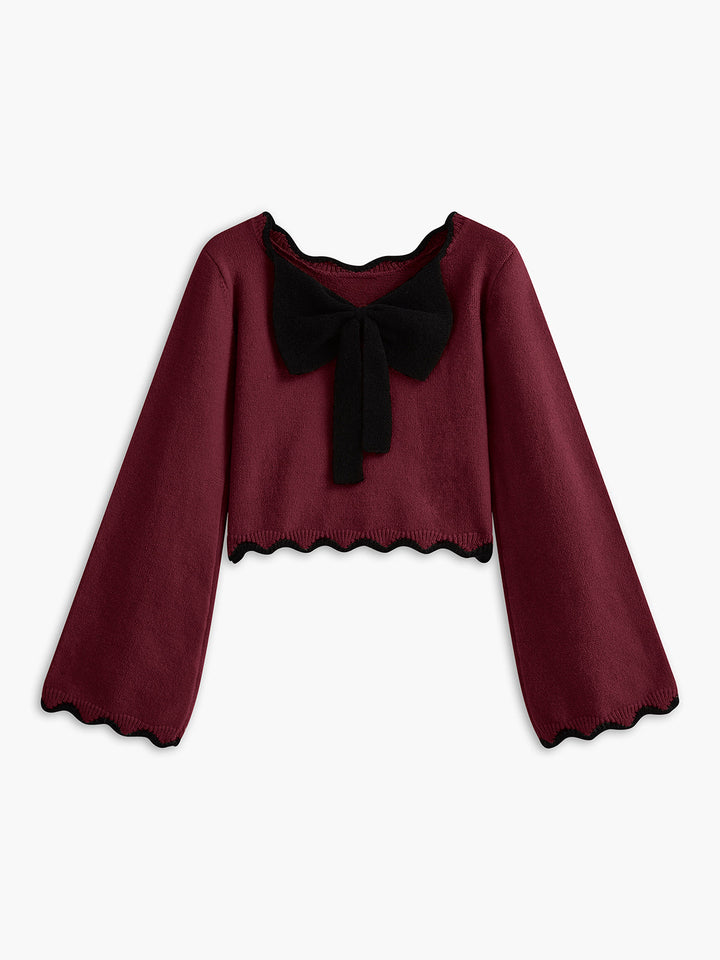 Pull à col contrasté avec nœud