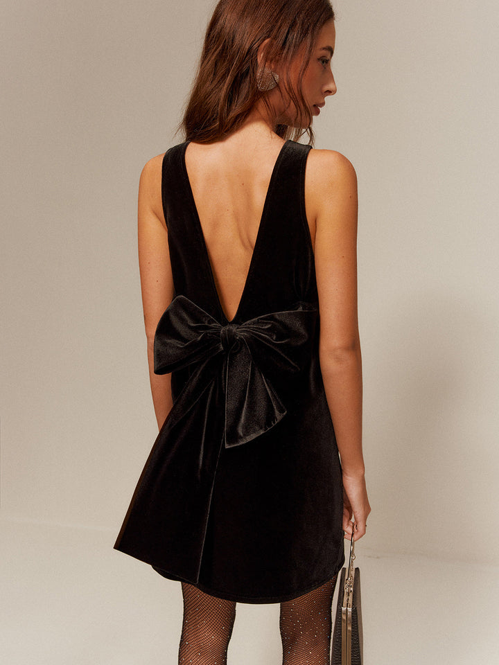 Robe débardeur en velours sans dos avec nœud