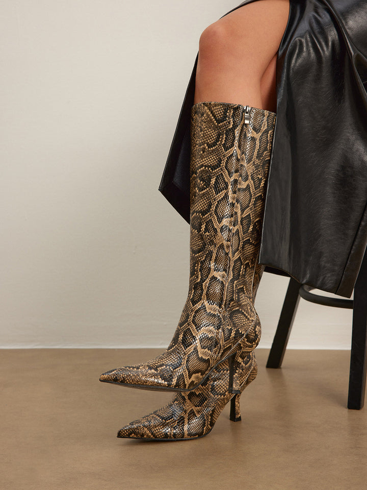 Bottes hautes jusqu'au genou à imprimé serpent