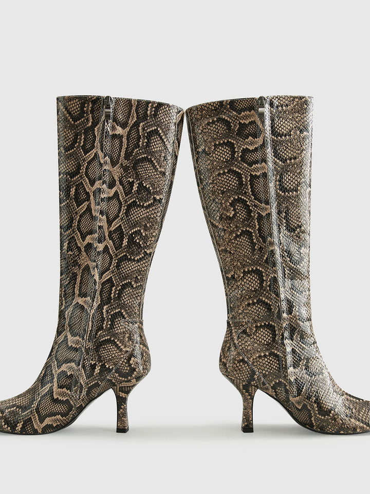 Bottes hautes jusqu'au genou à imprimé serpent