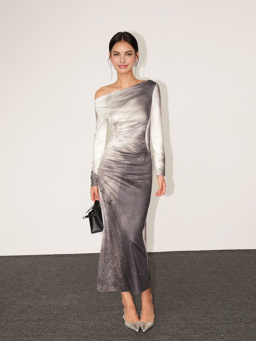 Robe Longue Ajustée à Col Droit Dégradé
