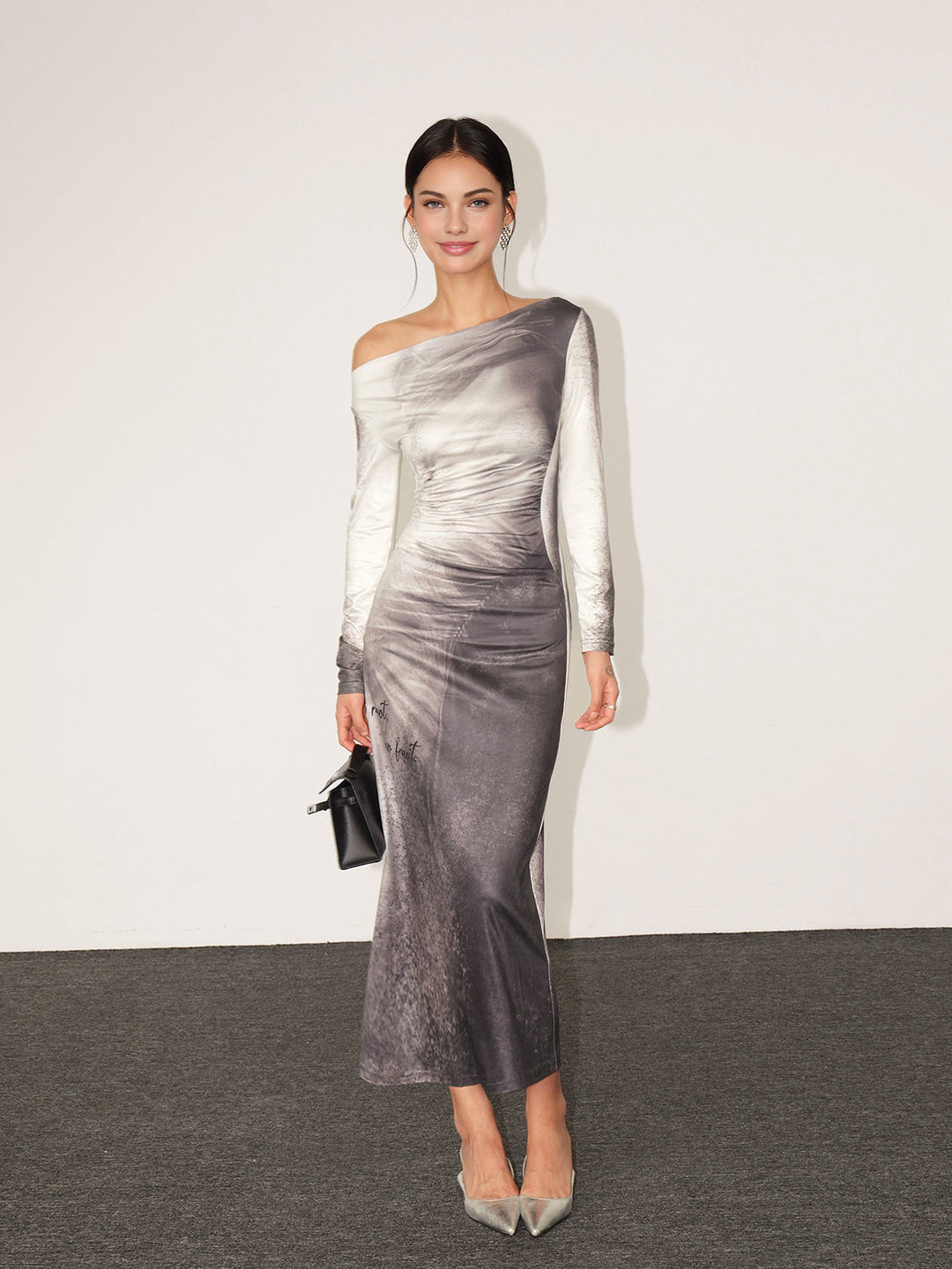 Robe Longue Ajustée à Col Droit Dégradé