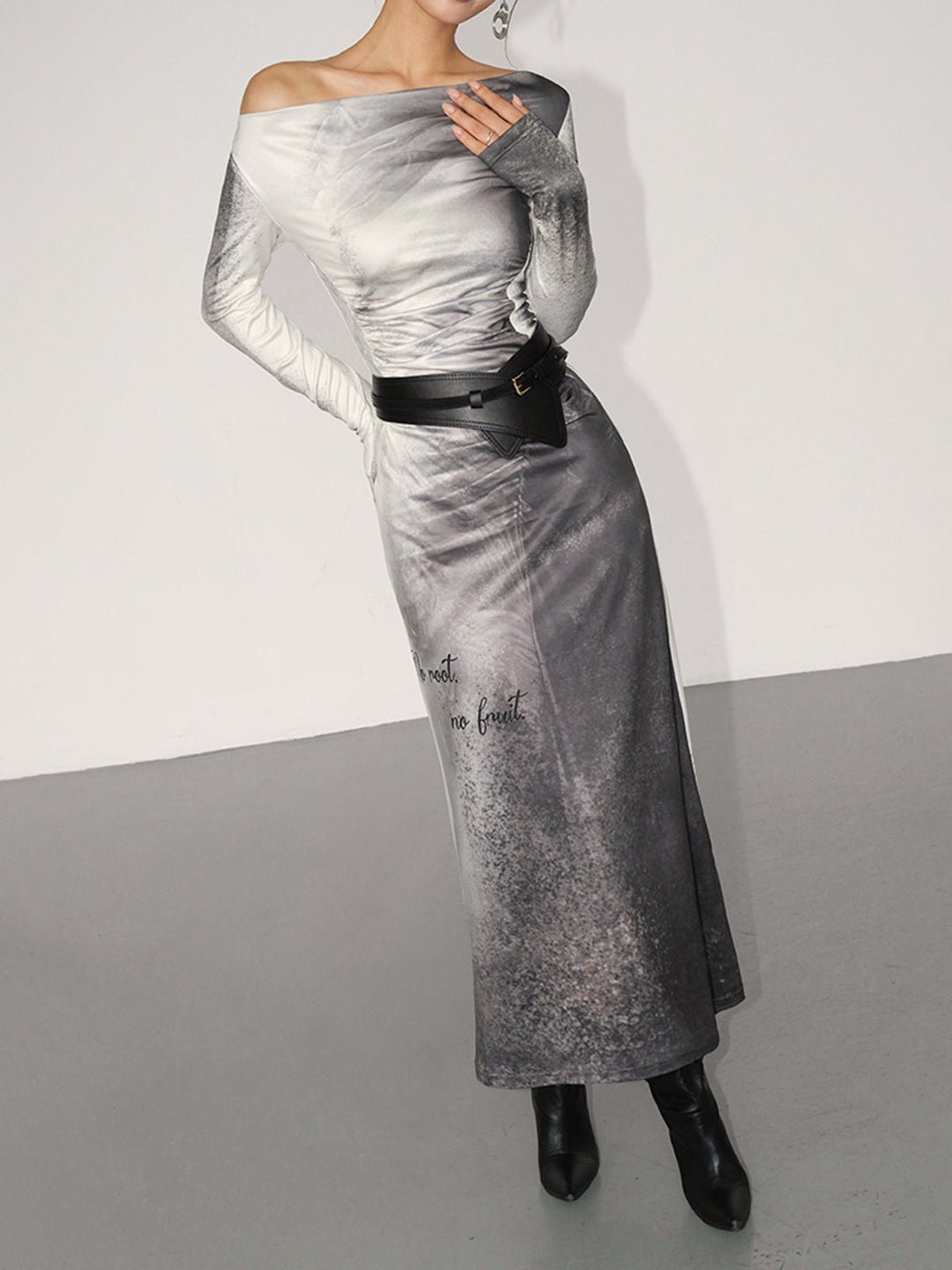 Robe Longue Ajustée à Col Droit Dégradé