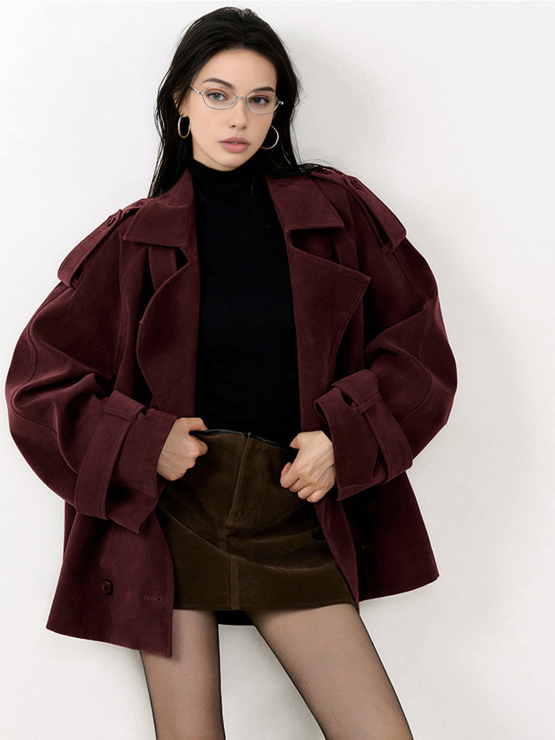 Veste ample en daim à revers