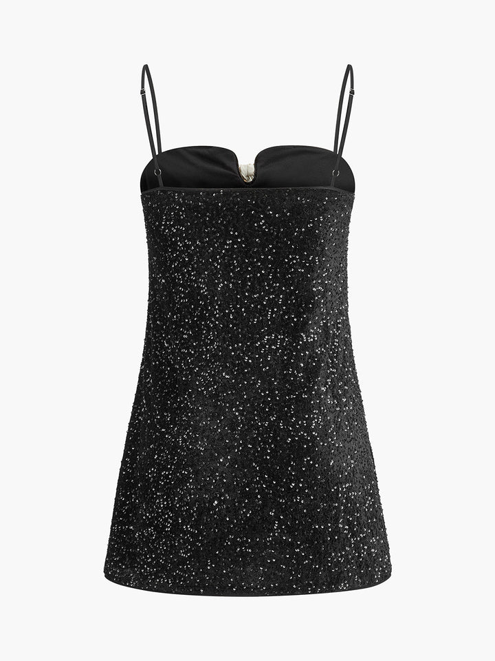 Robe Patineuse Velours à Sequins et Noeud Papillon