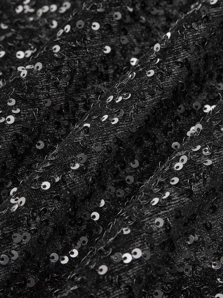 Robe Patineuse Velours à Sequins et Noeud Papillon