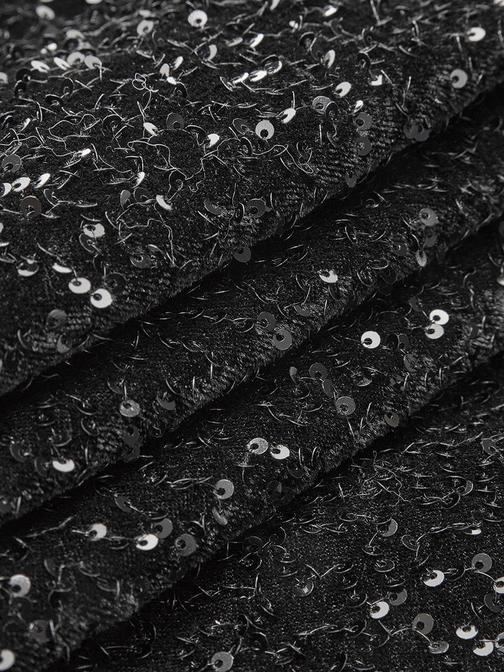 Robe Patineuse Velours à Sequins et Noeud Papillon