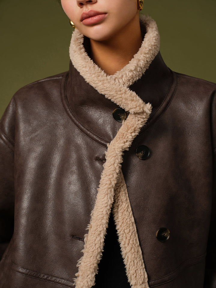 Vestes Chaude en Cuir PU Douillettes