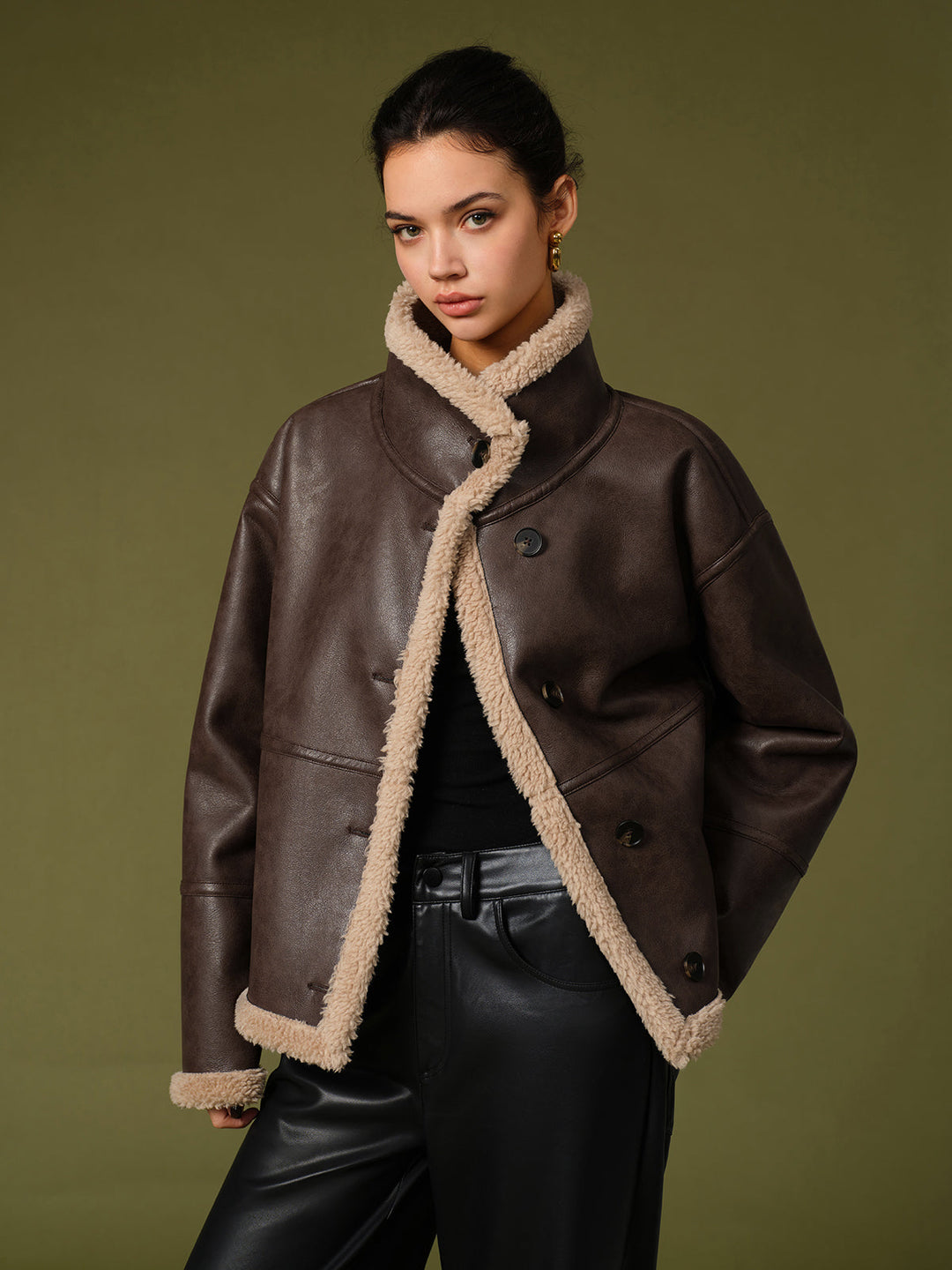 Vestes Chaude en Cuir PU Douillettes