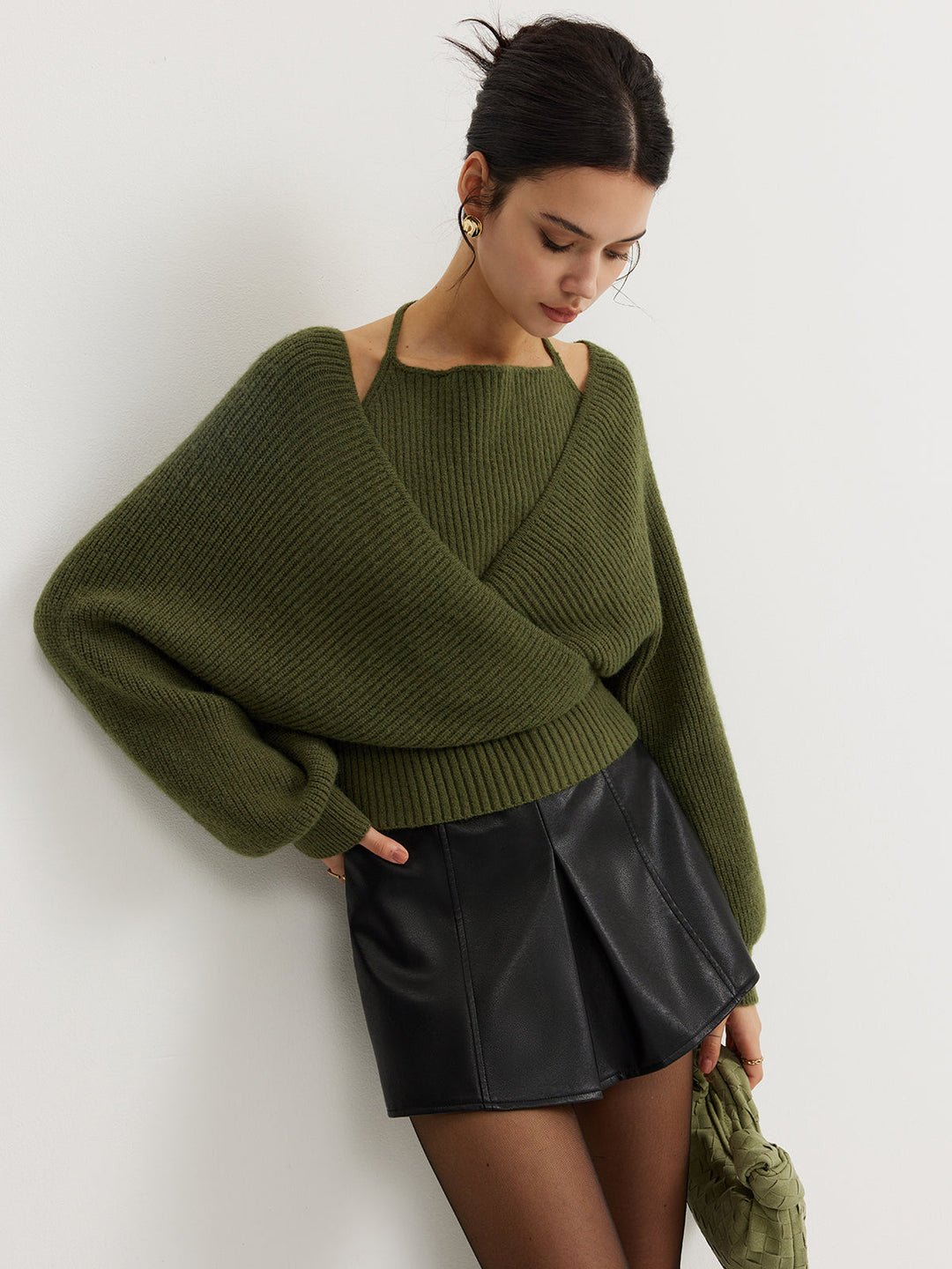 Haut en tricot à manches chauve-souris 2 en 1