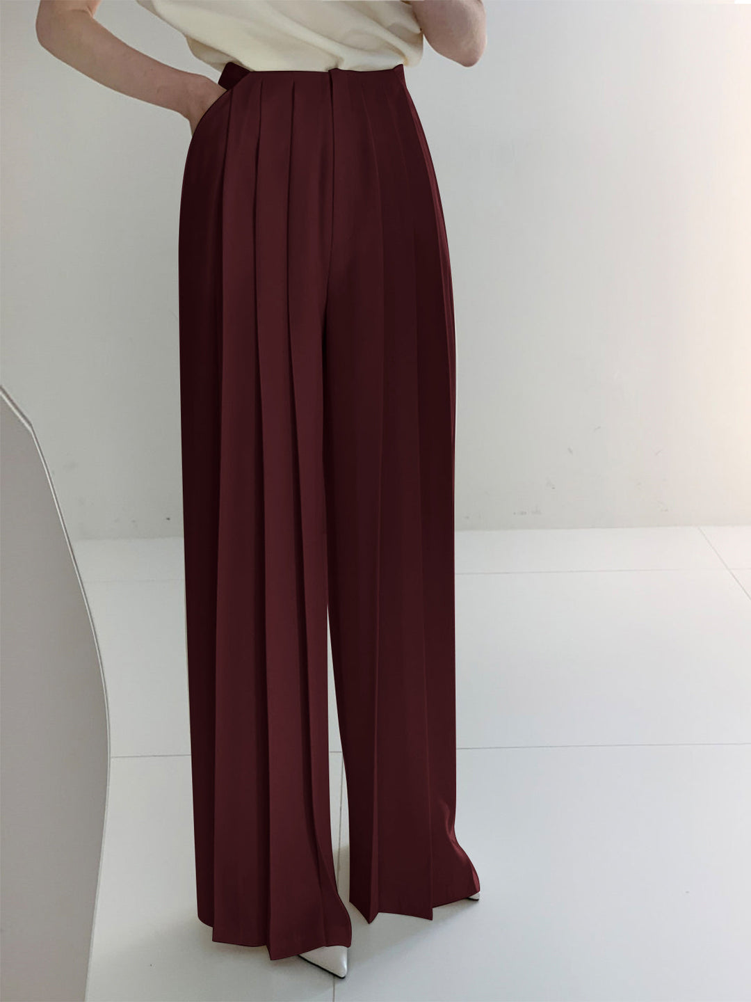 Pantalons Larges Taille Haute Plissés