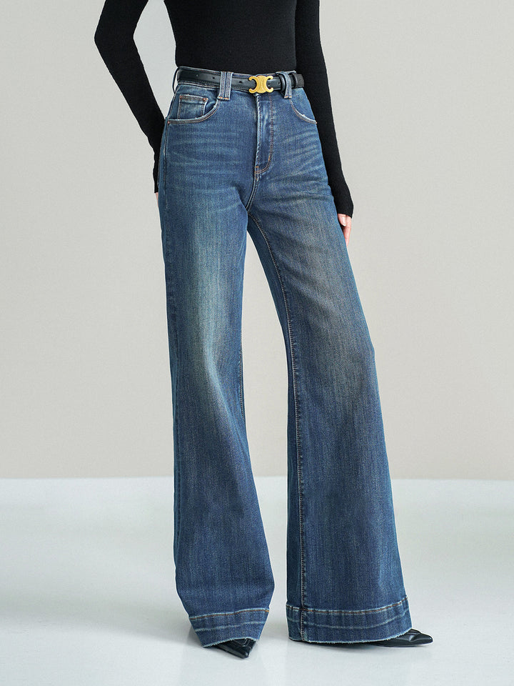 Jean Taille Mi-haute Bootcut en Denim Sans Ceinture