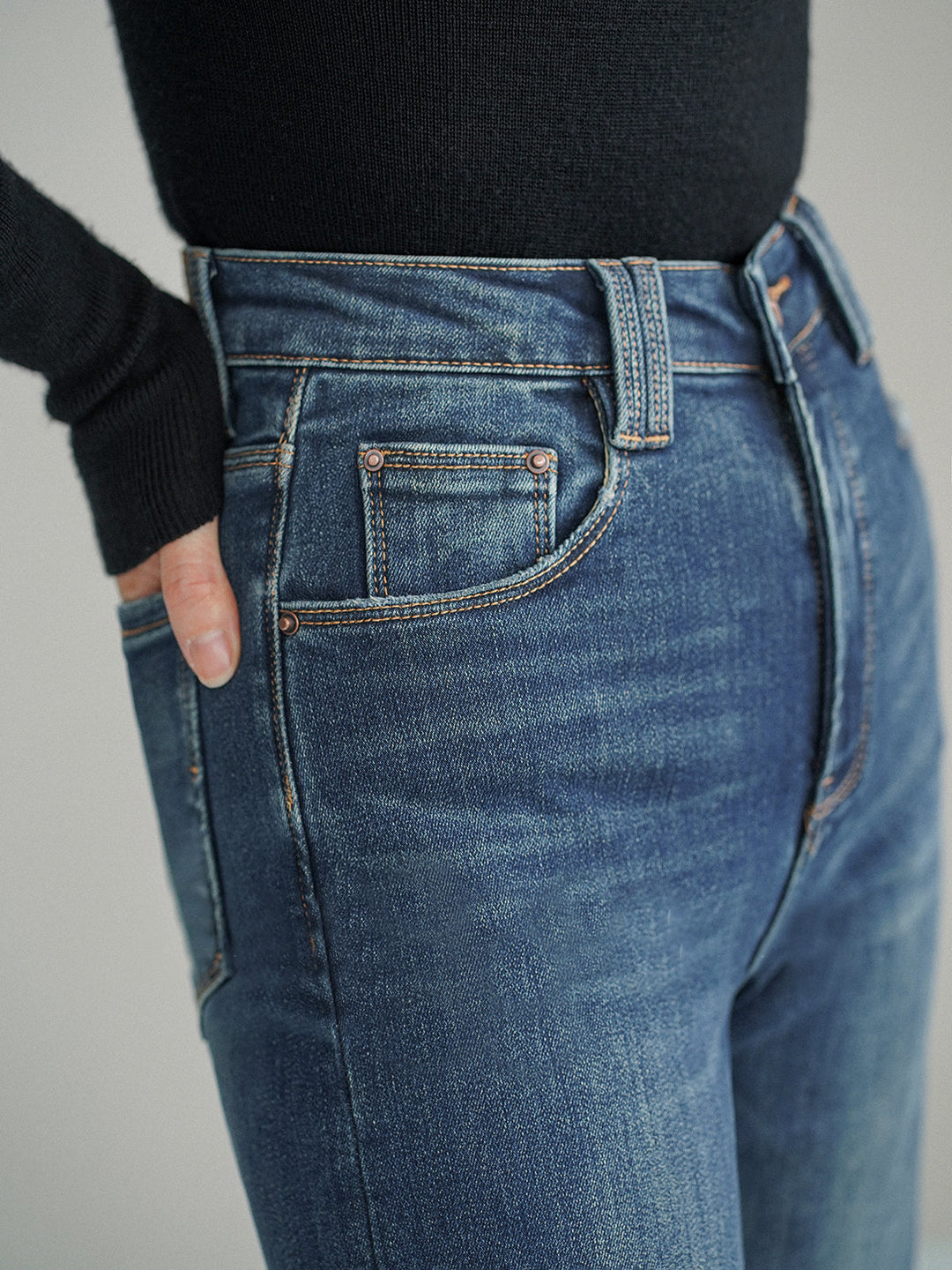 Jean Taille Mi-haute Bootcut en Denim Sans Ceinture