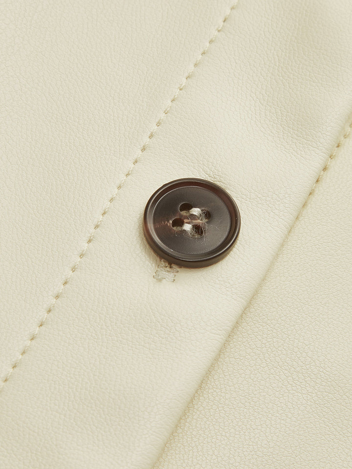 Chemise Polo en Faux Cuir Boutonnée Sans Ceinture