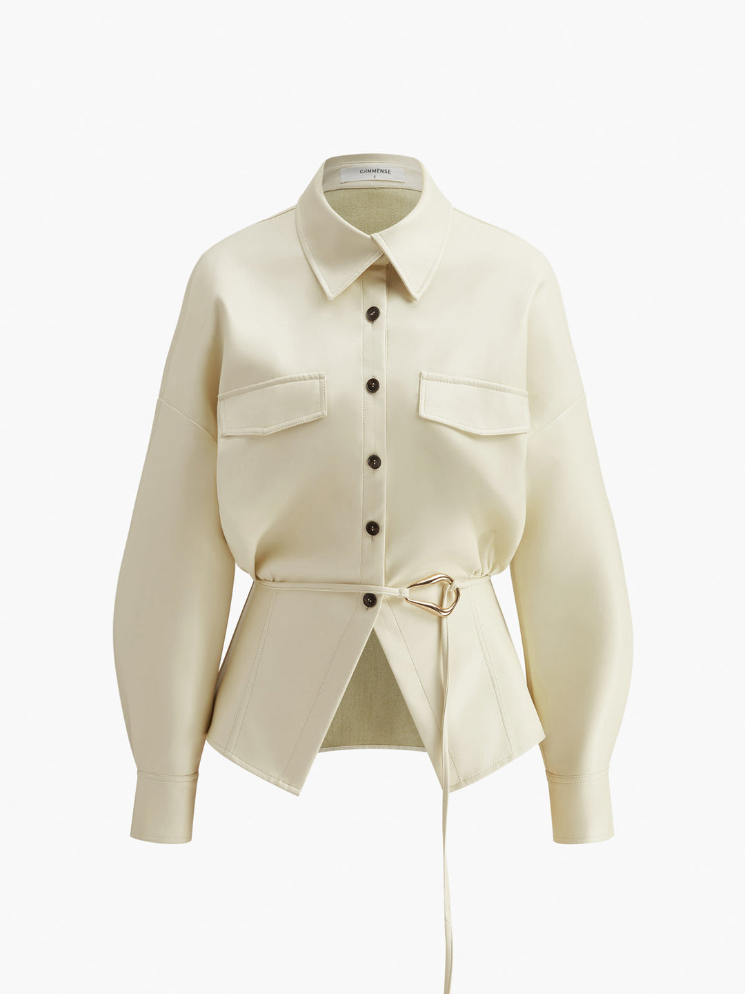 Chemise Polo en Faux Cuir Boutonnée Sans Ceinture