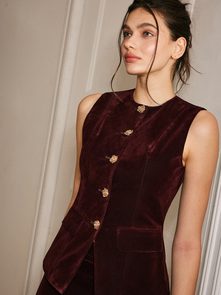 Gilet Côtelé en Velours avec Boutons Métalliques