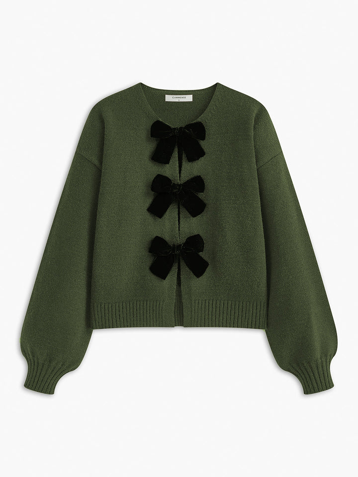 Sweater à manches lanterne avec nœud en velours