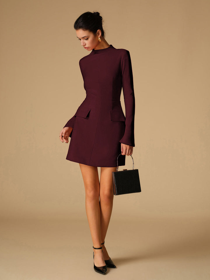 Robe Col Montant Minimaliste Lisse