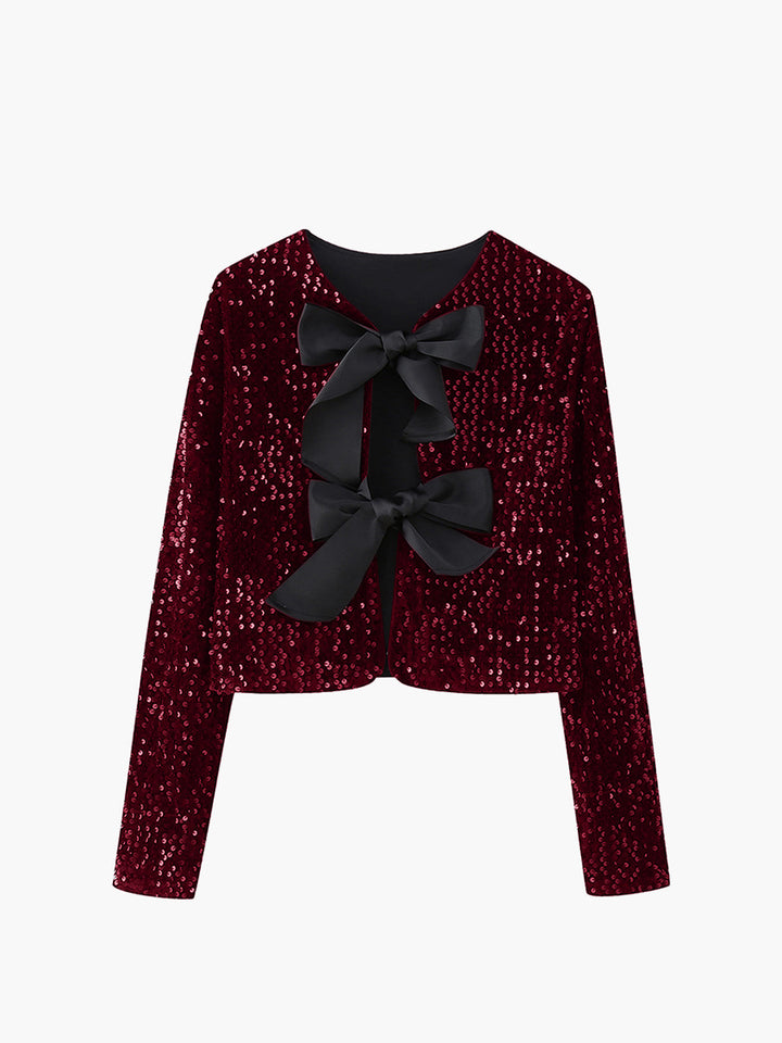 Veste à nœud décoratif en velours à paillettes