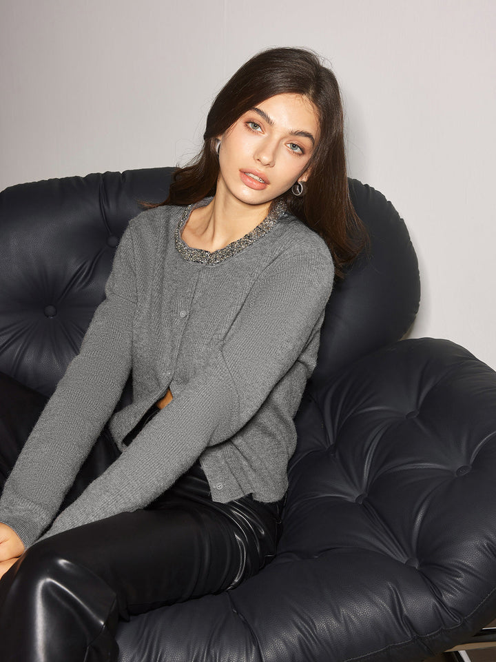 Cardigan à col en strass