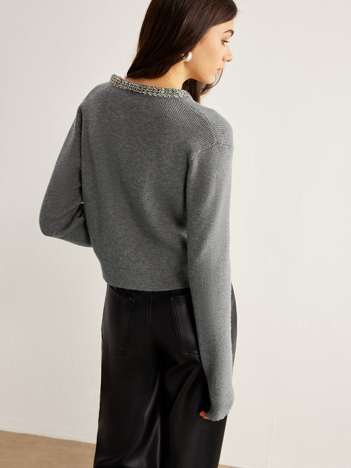 Cardigan à col en strass
