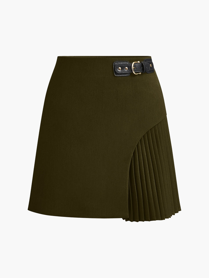 Jupe portefeuille ceinturée à plis latéraux